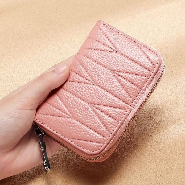 KB191 Zipper Cowhide Leather Organ Shape Multiple Card Slots Anti-magnetic RFID Wallet Clutch Bag for Ladies (Black) - Image 7