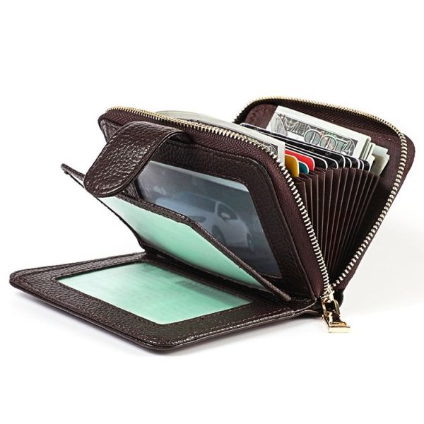 KB192 Buckle Zipper Cowhide Leather Organ Shape Multiple Card Slots Anti-magnetic RFID Wallet Clutch Bag for Men (Black) - Image 4