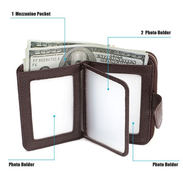KB192 Buckle Zipper Cowhide Leather Organ Shape Multiple Card Slots Anti-magnetic RFID Wallet Clutch Bag for Men (Black) - Image 5