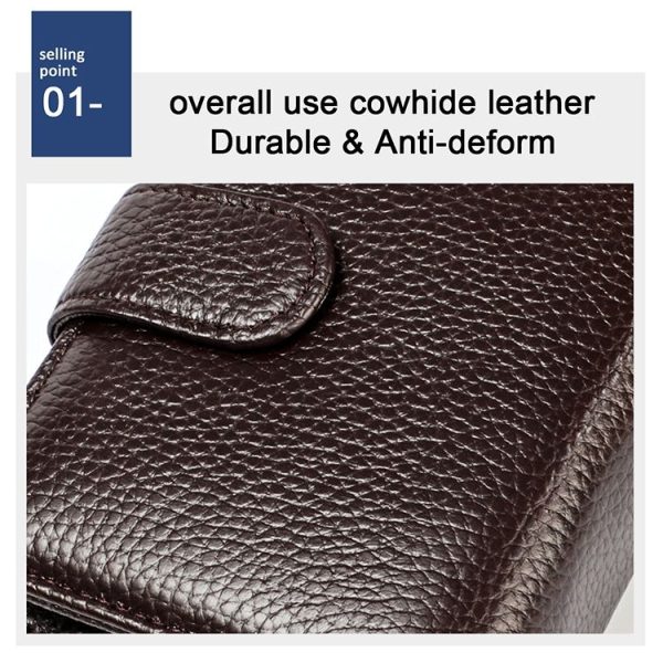 KB192 Buckle Zipper Cowhide Leather Organ Shape Multiple Card Slots Anti-magnetic RFID Wallet Clutch Bag for Men (Black) - Image 7