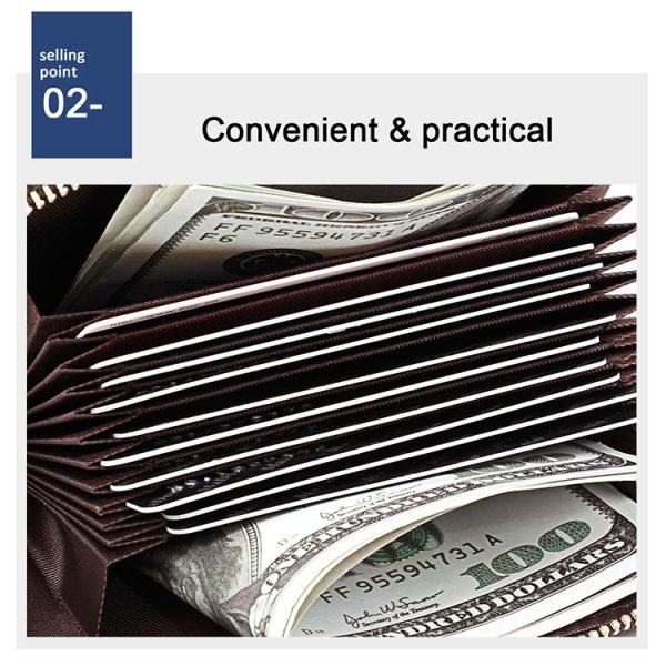 KB192 Buckle Zipper Cowhide Leather Organ Shape Multiple Card Slots Anti-magnetic RFID Wallet Clutch Bag for Men (Black) - Image 8
