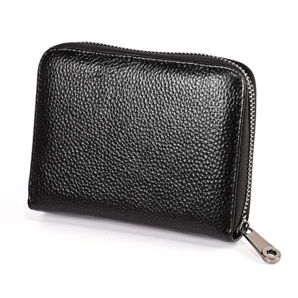 KB195 Zipper Cowhide Leather Double Row Organ Shape Multiple Card Slots Anti-magnetic RFID Wallet Clutch Bag for Ladies (Black) - Image 3