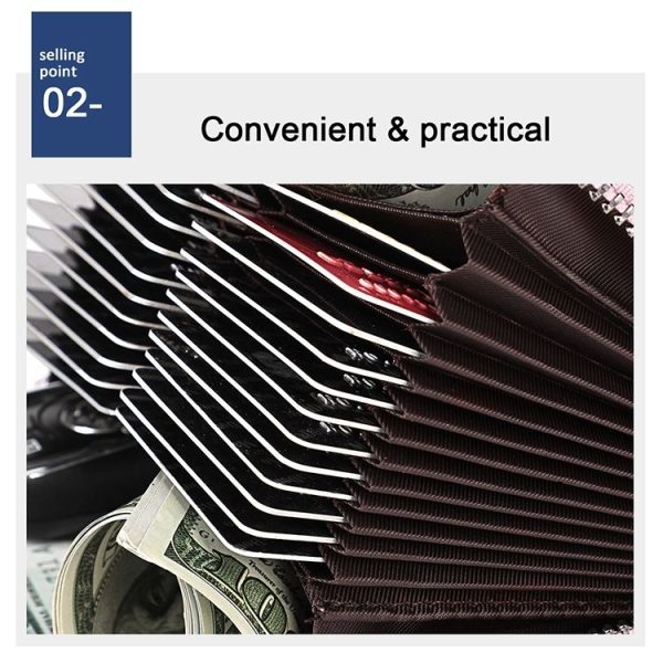 KB195 Zipper Cowhide Leather Double Row Organ Shape Multiple Card Slots Anti-magnetic RFID Wallet Clutch Bag for Ladies (Black) - Image 8