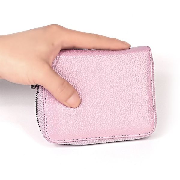 KB195 Zipper Cowhide Leather Double Row Organ Shape Multiple Card Slots Anti-magnetic RFID Wallet Clutch Bag for Ladies (Black) - Image 9