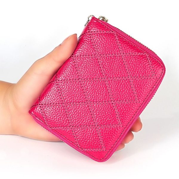 KB213 Diamond Texture Zipper Cowhide Leather Double Row Organ Shape Multiple Card Slots Anti-magnetic RFID Wallet Clutch Bag for Ladies (Blue) - Image 10