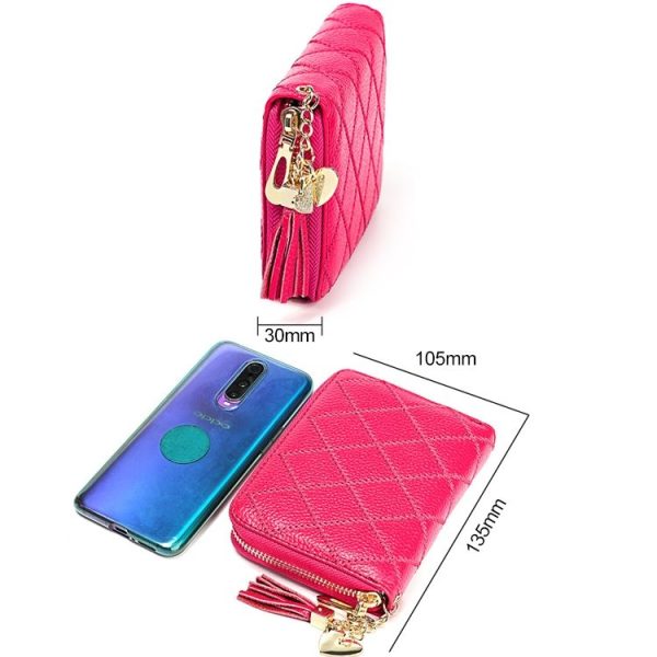 KB213 Diamond Texture Zipper Cowhide Leather Double Row Organ Shape Multiple Card Slots Anti-magnetic RFID Wallet Clutch Bag for Ladies (Blue) - Image 5