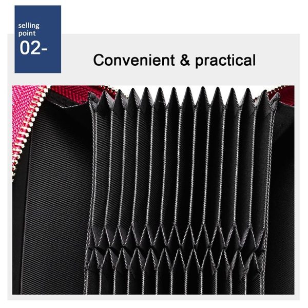 KB213 Diamond Texture Zipper Cowhide Leather Double Row Organ Shape Multiple Card Slots Anti-magnetic RFID Wallet Clutch Bag for Ladies (Blue) - Image 8