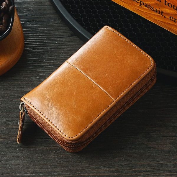 TP-8290 RFID Oil Wax Leather Zipper Change Purse Organ Card Holder (Brown) - Image 2