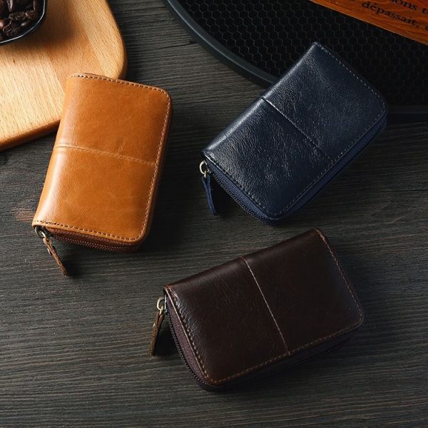 TP-8290 RFID Oil Wax Leather Zipper Change Purse Organ Card Holder (Brown) - Image 5