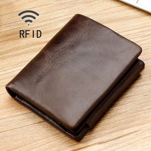 TP-191 Oil Wax Leather Multi-functional RFID Three-fold Wallet (Coffee)