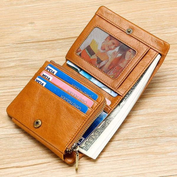 TP-191 Oil Wax Leather Multi-functional RFID Three-fold Wallet (Coffee) - Image 3