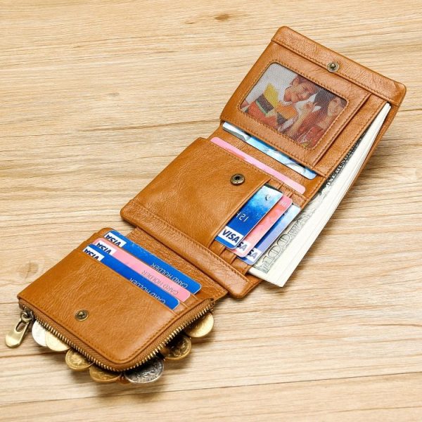 TP-191 Oil Wax Leather Multi-functional RFID Three-fold Wallet (Coffee) - Image 4