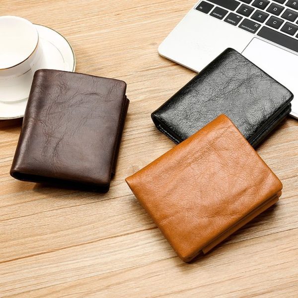 TP-191 Oil Wax Leather Multi-functional RFID Three-fold Wallet (Coffee) - Image 5
