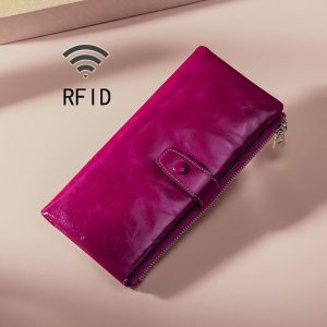 TP-189 Oilskin Leather Multi-functional Zipper RFID Leather Wallet (Purple)