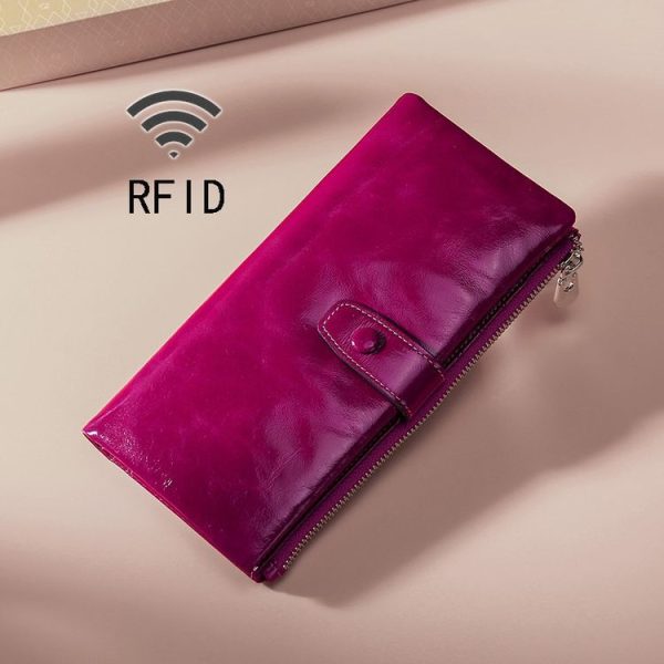 TP-189 Oilskin Leather Multi-functional Zipper RFID Leather Wallet (Purple)