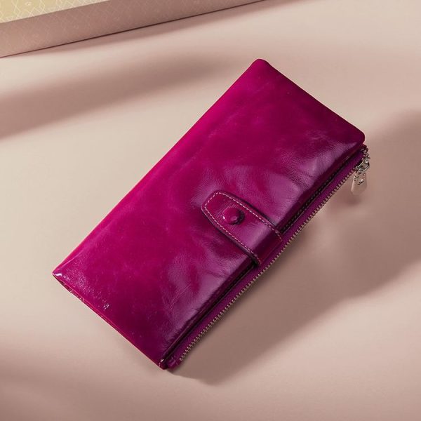 TP-189 Oilskin Leather Multi-functional Zipper RFID Leather Wallet (Purple) - Image 2
