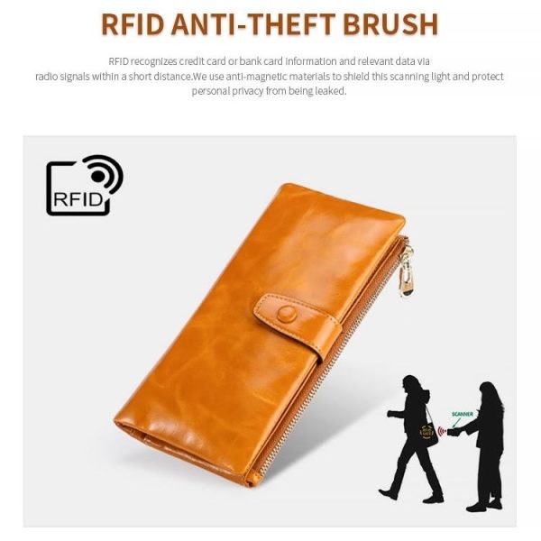 TP-189 Oilskin Leather Multi-functional Zipper RFID Leather Wallet (Purple) - Image 8