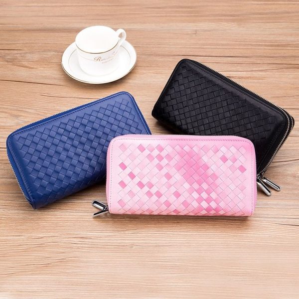 Sheepskin Weave Double Zipper Large Capacity Multiple-Card RFID Anti-Theft Wallet Bag (Black) - Image 6