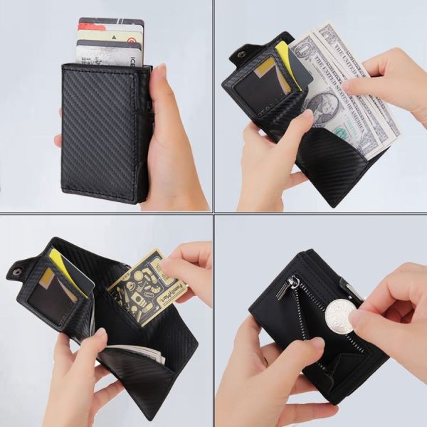 CH0727-1 RFID Carbon Fiber Zipper Multifunctional Card Package (Carbon Fiber Black) - Image 4