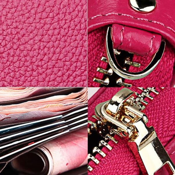Genuine Cowhide Leather Litchi Texture Zipper Long Style Card Holder Wallet RFID Blocking Coin Purse Card Bag Protect Case with Hand Strap for Women, Size: 20*10.5*3cm (Purple) - Image 4