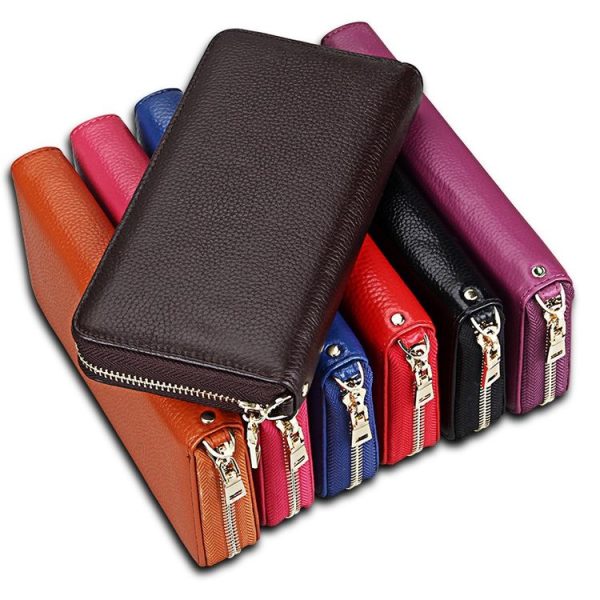 Genuine Cowhide Leather Litchi Texture Zipper Long Style Card Holder Wallet RFID Blocking Coin Purse Card Bag Protect Case with Hand Strap for Women, Size: 20*10.5*3cm (Purple) - Image 7