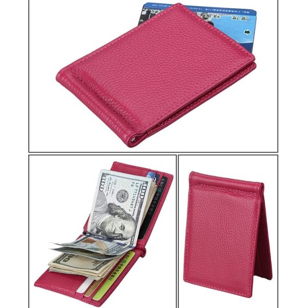 Cowhide Leather Litchi Texture Card Holder Wallet RFID Blocking Coin Purse Card Bag Protect Case with 6 Card Slots, Size: 110*82*8mm (Magenta) - Image 3