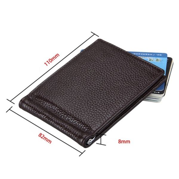 Cowhide Leather Litchi Texture Card Holder Wallet RFID Blocking Coin Purse Card Bag Protect Case with 6 Card Slots, Size: 110*82*8mm (Magenta) - Image 5