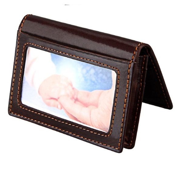 KB86 Genuine Cowhide Leather Solid Color Card Holder Wallet RFID Blocking Coin Purse Card Bag Protect Case with 5 Card Slots & Photo Frame & Business Card Position, Size: 10.6*7.6*1.8 cm (Coffee) - Image 4