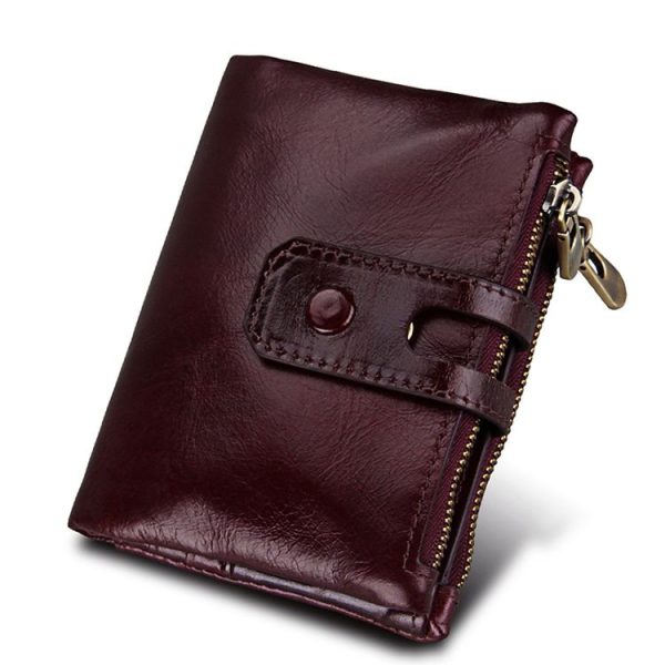 Genuine Cowhide Leather Crazy Horse Texture Zipper 3-folding Card Holder Wallet RFID Blocking Coin Purse Card Bag Protect Case for Men, Size: 12*9.5*3.5cm - Image 2