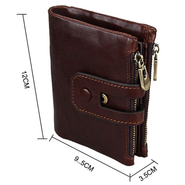 Genuine Cowhide Leather Crazy Horse Texture Zipper 3-folding Card Holder Wallet RFID Blocking Coin Purse Card Bag Protect Case for Men, Size: 12*9.5*3.5cm - Image 5