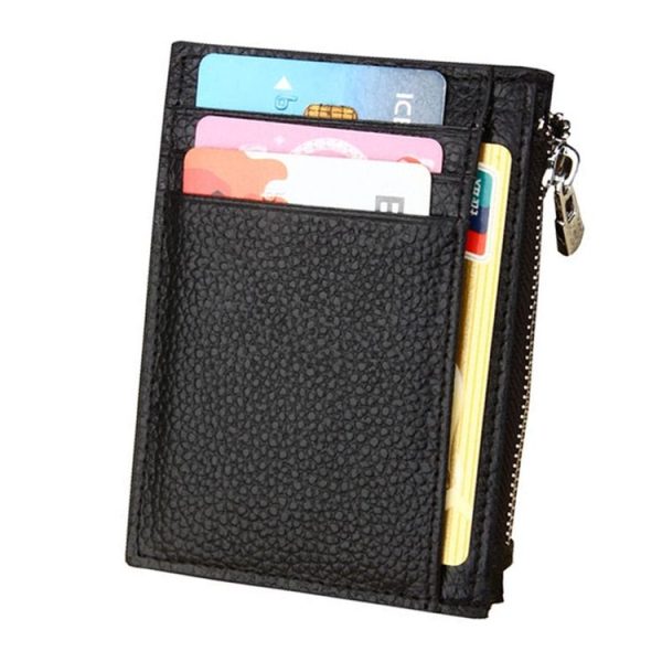 Cowhide Leather Solid Color Zipper Card Holder Wallet RFID Blocking Coin Purse Card Bag Protect Case, Size: 11*8*1.5cm (Black) - Image 2