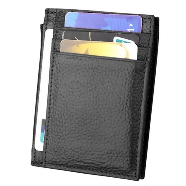 Cowhide Leather Solid Color Zipper Card Holder Wallet RFID Blocking Coin Purse Card Bag Protect Case, Size: 11*8*1.5cm (Black) - Image 3