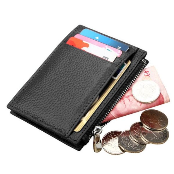 Cowhide Leather Solid Color Zipper Card Holder Wallet RFID Blocking Coin Purse Card Bag Protect Case, Size: 11*8*1.5cm (Black) - Image 5