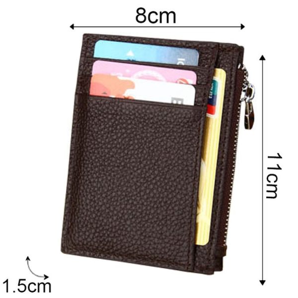 Cowhide Leather Solid Color Zipper Card Holder Wallet RFID Blocking Coin Purse Card Bag Protect Case, Size: 11*8*1.5cm (Black) - Image 6