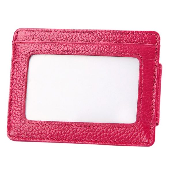Cowhide Leather Solid Color Card Holder Wallet RFID Blocking Card Bag Protect Case with 3 Card Slots & Photo Frame, Size: 110*77*4mm (Magenta) - Image 2