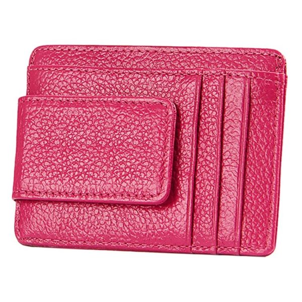 Cowhide Leather Solid Color Card Holder Wallet RFID Blocking Card Bag Protect Case with 3 Card Slots & Photo Frame, Size: 110*77*4mm (Magenta) - Image 3