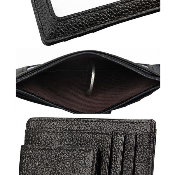 Cowhide Leather Solid Color Card Holder Wallet RFID Blocking Card Bag Protect Case with 3 Card Slots & Photo Frame, Size: 110*77*4mm (Magenta) - Image 6
