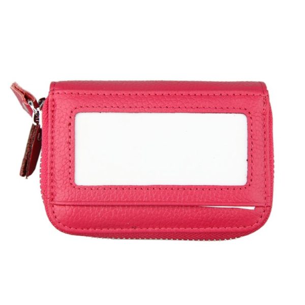 Genuine Cowhide Leather Dual Layer Solid Color Zipper Card Holder Wallet RFID Blocking Coin Purse Card Bag Protective Case with 11 Card Slots & Coin Position, Size: 11*7.5*4.5cm (Magenta) - Image 2