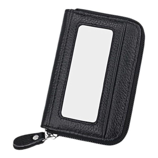 Genuine Cowhide Leather Solid Color Zipper Horizontal Card Holder Wallet RFID Blocking Card Bag Protect Case with 12 Card Slots, Size: 11.5*7.5cm (Black) - Image 2