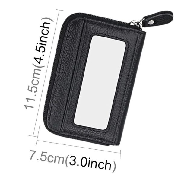 Genuine Cowhide Leather Solid Color Zipper Horizontal Card Holder Wallet RFID Blocking Card Bag Protect Case with 12 Card Slots, Size: 11.5*7.5cm (Black) - Image 4