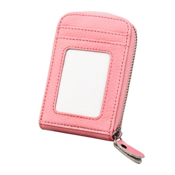 Genuine Cowhide Leather Solid Color Zipper Vertical Card Holder Wallet RFID Blocking Card Bag Protect Case with 12 Card Slots, Size: 11.5*7.5cm (Pink) - Image 2