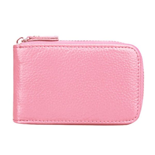 Genuine Cowhide Leather Solid Color Zipper Vertical Card Holder Wallet RFID Blocking Card Bag Protect Case with 12 Card Slots, Size: 11.5*7.5cm (Pink) - Image 3
