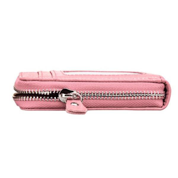 Genuine Cowhide Leather Solid Color Zipper Vertical Card Holder Wallet RFID Blocking Card Bag Protect Case with 12 Card Slots, Size: 11.5*7.5cm (Pink) - Image 4