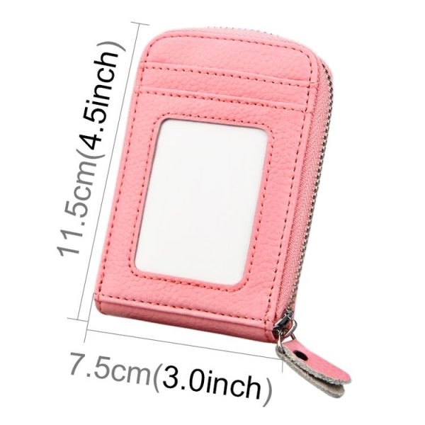 Genuine Cowhide Leather Solid Color Zipper Vertical Card Holder Wallet RFID Blocking Card Bag Protect Case with 12 Card Slots, Size: 11.5*7.5cm (Pink) - Image 6