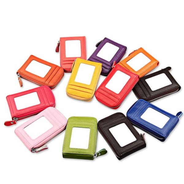 Genuine Cowhide Leather Solid Color Zipper Vertical Card Holder Wallet RFID Blocking Card Bag Protect Case with 12 Card Slots, Size: 11.5*7.5cm (Pink) - Image 9
