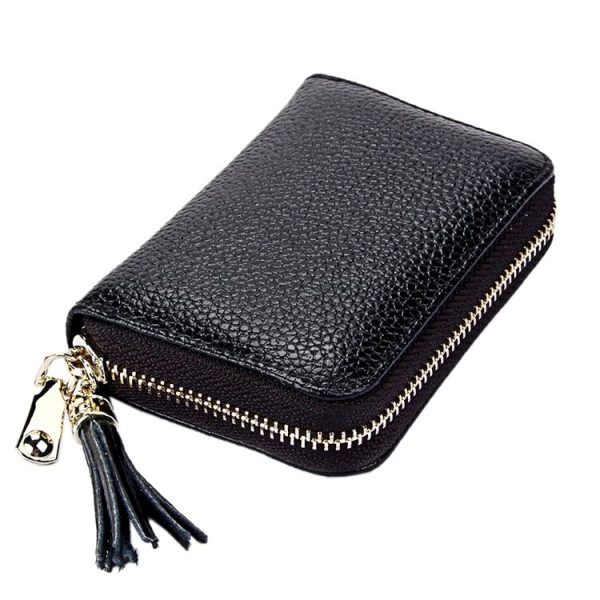 Genuine Cowhide Leather Solid Color Zipper Card Holder Wallet RFID Blocking Card Bag Protect Case Coin Purse with Tassel Pendant & 15 Card Slots for Women, Size: 11.1*7.6*3.5cm (Brown) - Image 5