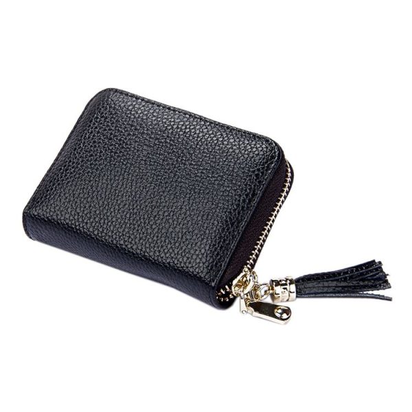 Genuine Cowhide Leather Solid Color Zipper Card Holder Wallet RFID Blocking Card Bag Protect Case Coin Purse with Tassel Pendant & 15 Card Slots for Women, Size: 11.1*7.6*3.5cm (Brown) - Image 6