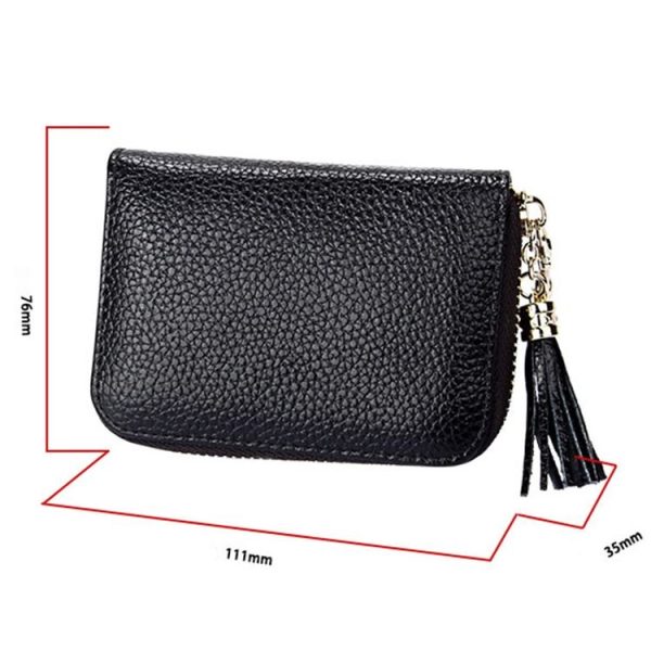 Genuine Cowhide Leather Solid Color Zipper Card Holder Wallet RFID Blocking Card Bag Protect Case Coin Purse with Tassel Pendant & 15 Card Slots for Women, Size: 11.1*7.6*3.5cm (Brown) - Image 8