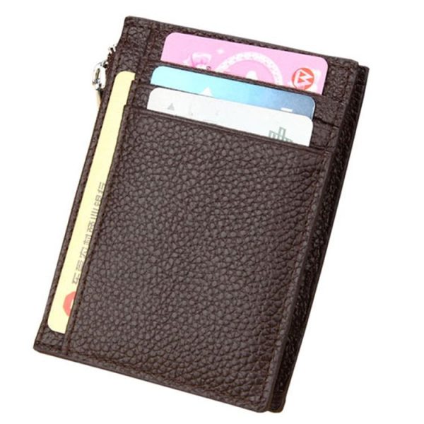 Cowhide Leather Solid Color Zipper Card Holder Wallet RFID Blocking Card Bag Protect Case Coin Purse, Size: 11*8*1.5cm (Coffee) - Image 3