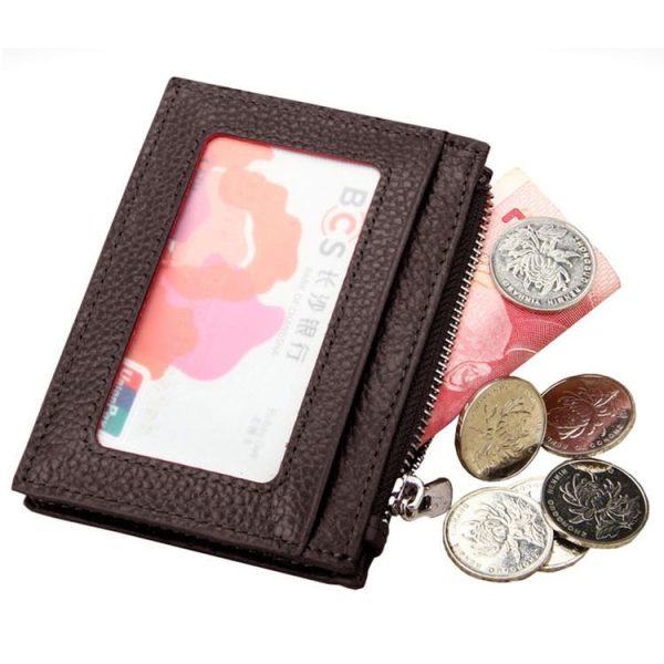 Cowhide Leather Solid Color Zipper Card Holder Wallet RFID Blocking Card Bag Protect Case Coin Purse, Size: 11*8*1.5cm (Coffee) - Image 5